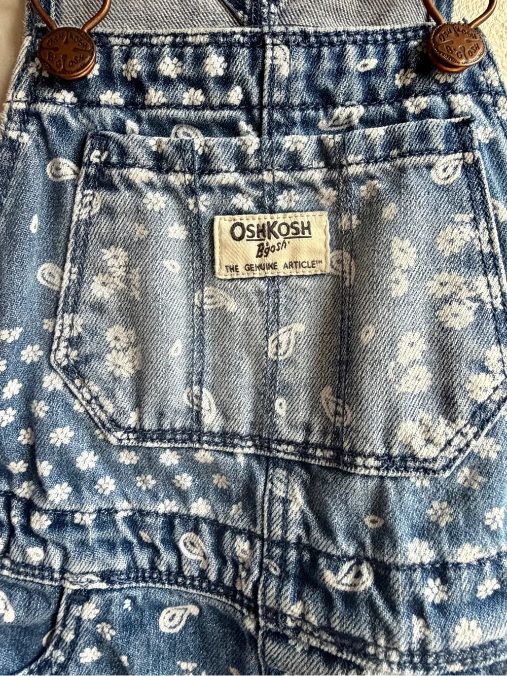 OshKosh B'gosh Blue Denim Paisley & Floral Overalls Skirt